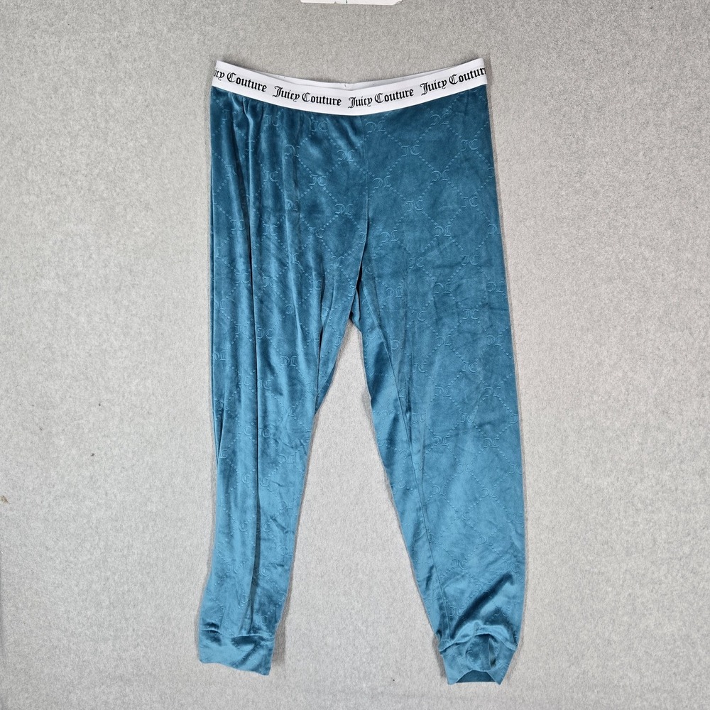 Juicy Couture Women Sleepwear M Teal Pajama Pants Geometric Joggers Logo